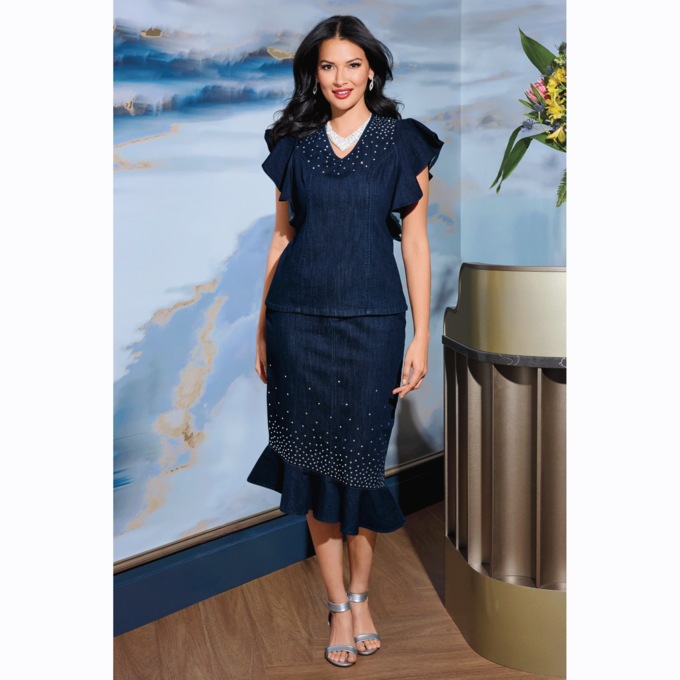 Deidra Denim Skirt Set, , large