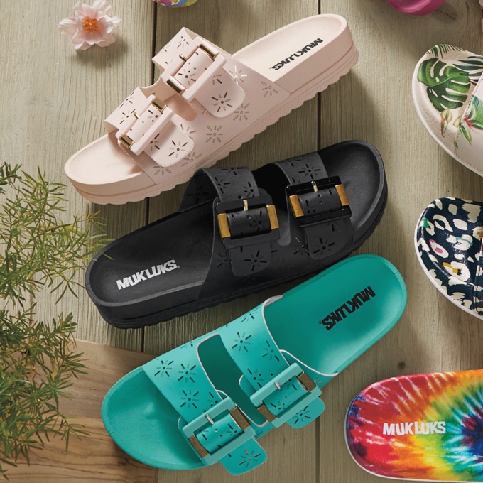 Muk Luks Grand Cayman Slide with Floral Cutouts and Arch Support, , large