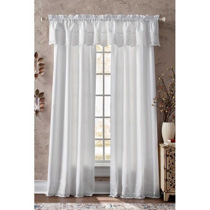 Scalloped Eyelet Cotton Valance, , large