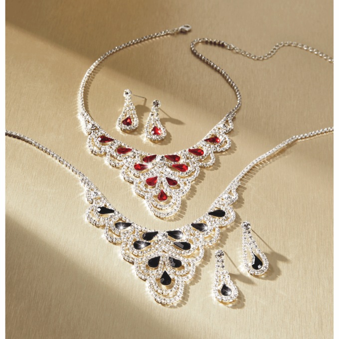 Pear-Cut Crystal Necklace & Earring Set, , large