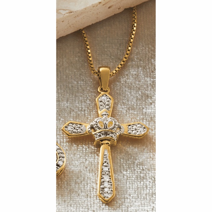 Diamond Cross/Crown Pendant, , large