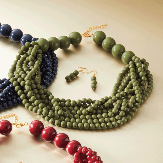 Beaded Multi-Strand Necklace and Earring Set, , large