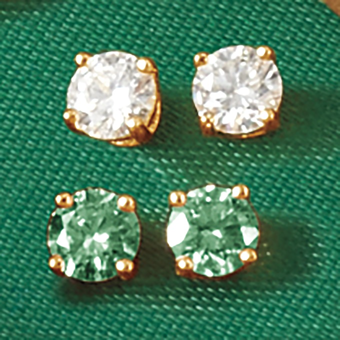 Lab-Created Diamond Color/White 2-Pair Post Earring Set, , large