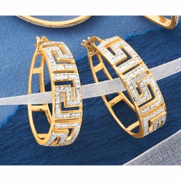 Diamond Greek Key Hoops, , large