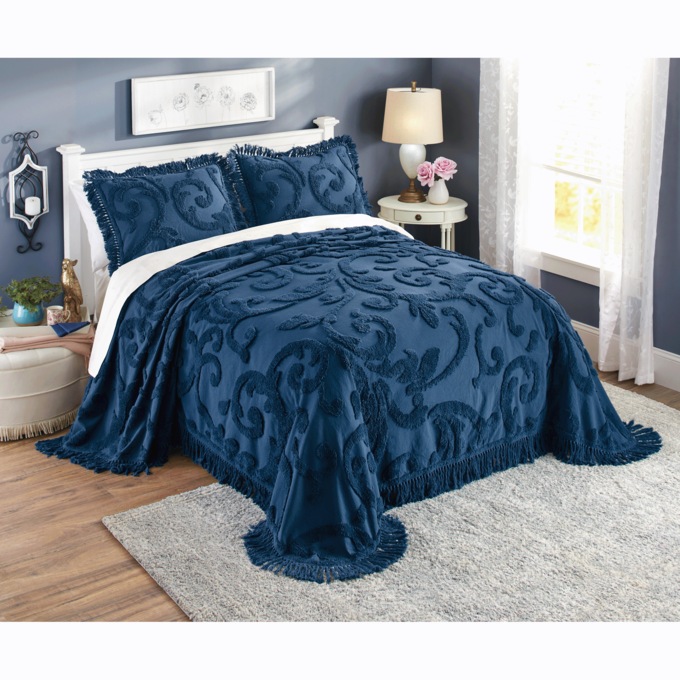 Naomi Chenille Bedspread, Sapphire, large