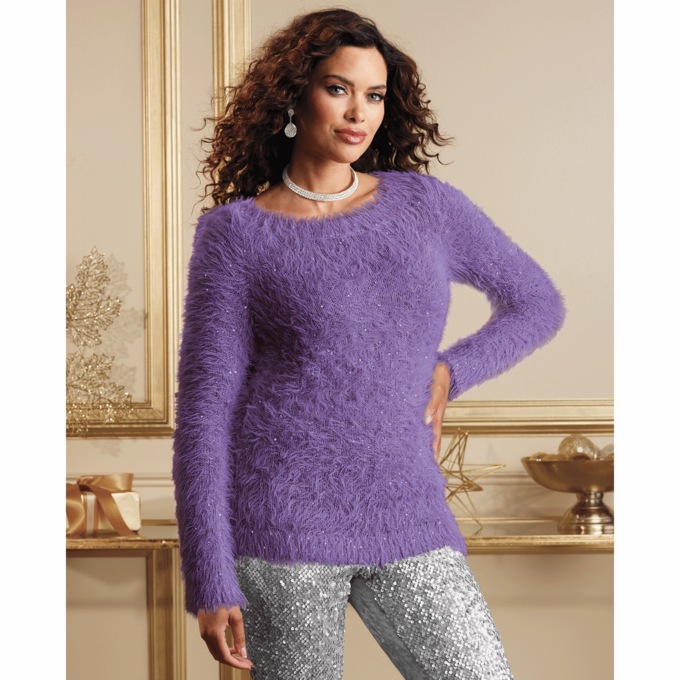Slouchy Sequin Eyelash Sweater, , large