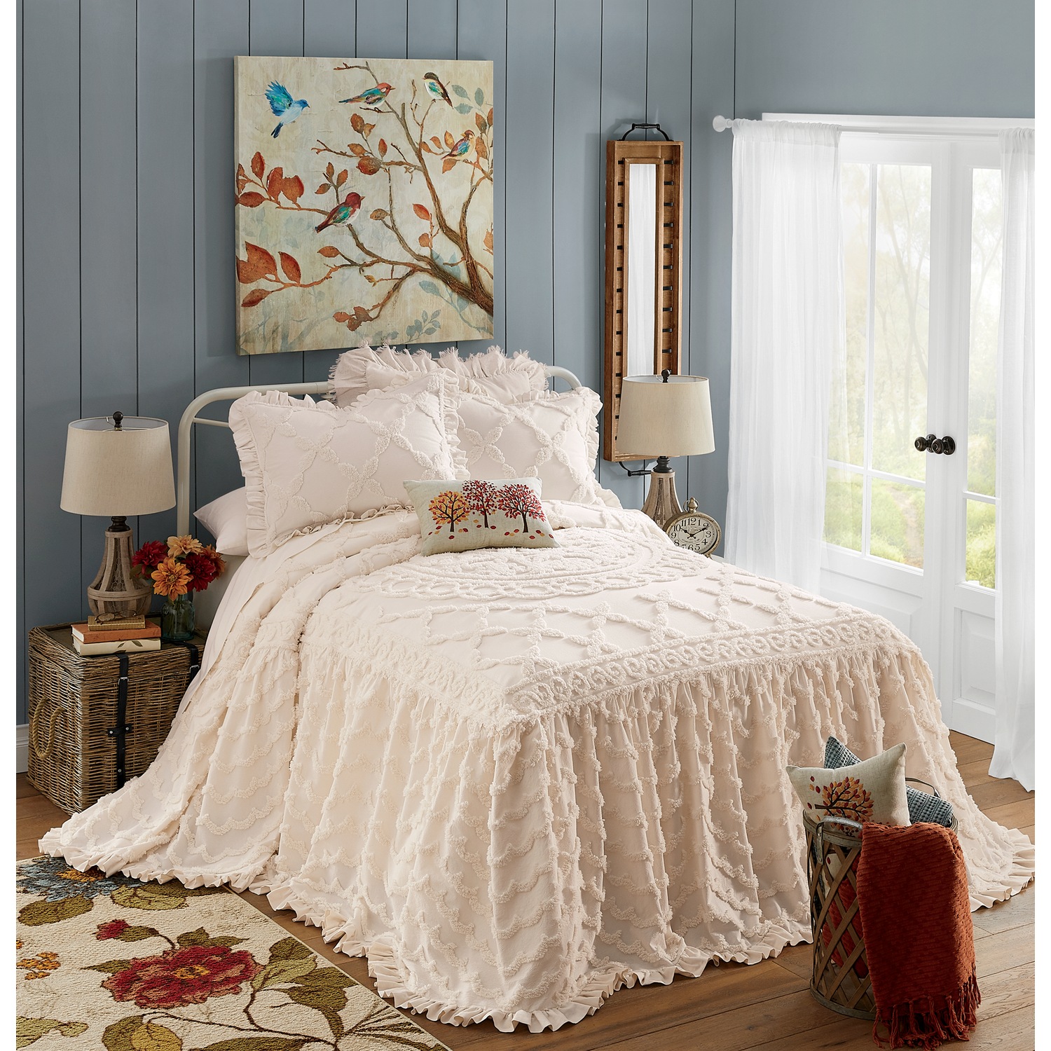 Angelica Ruffle Chenille Bedspread Midnight Velvet