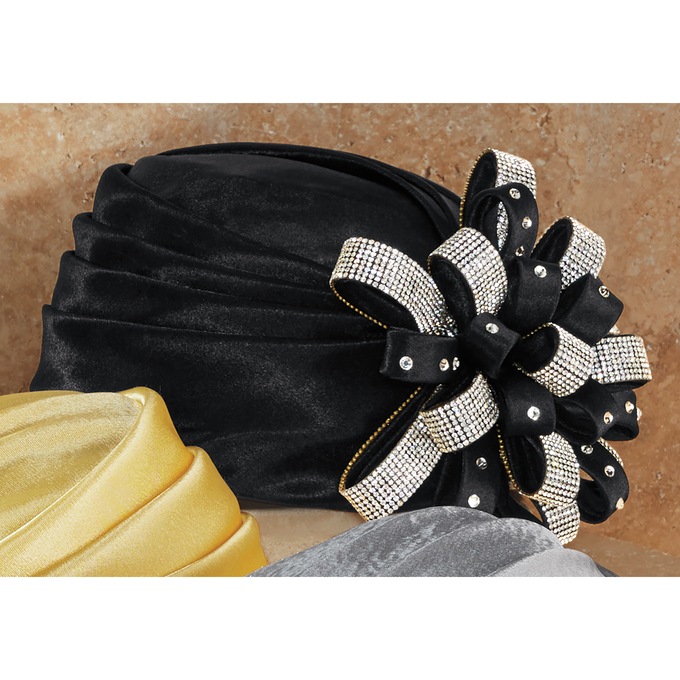 Embellished Flower Turban, Black, large