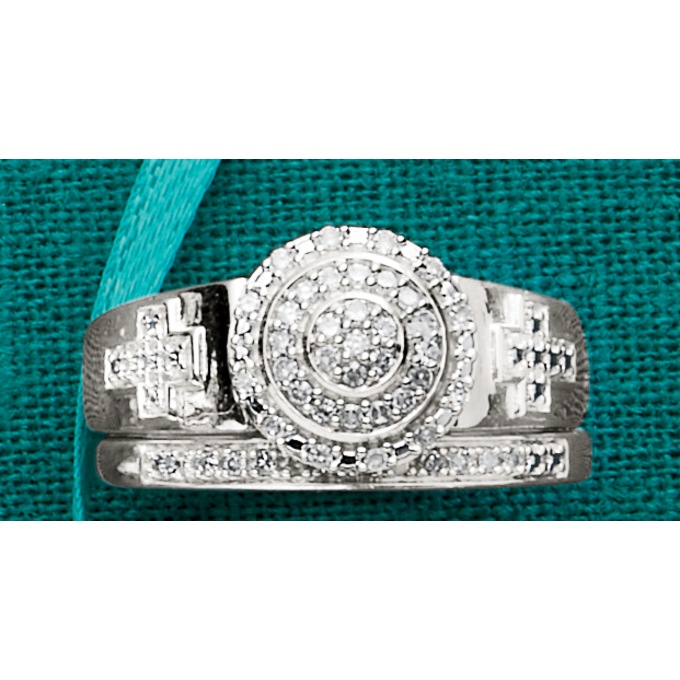 Diamond Round Cluster/Cross Bridal Set, , large