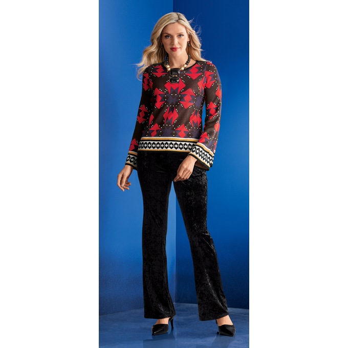 Crushed Velvet Bootcut Jean, , large