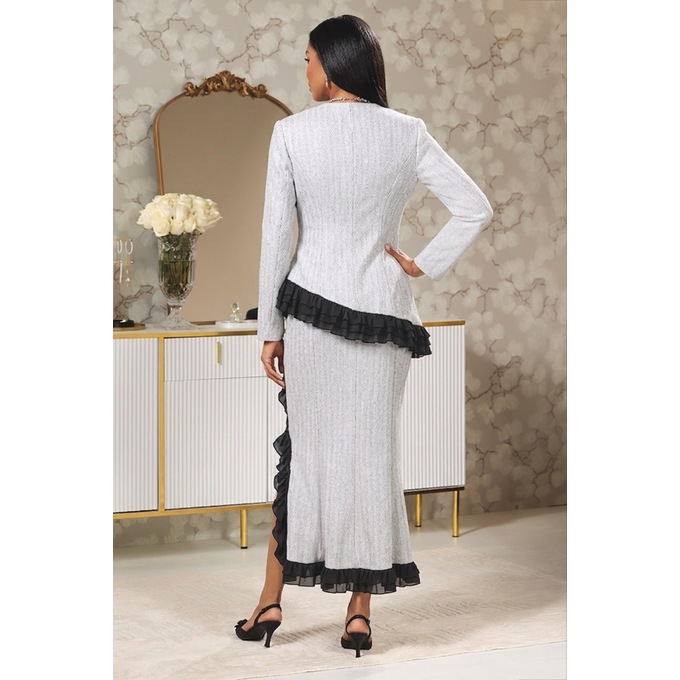 Giovanna Ruffled Tweed Skirt Suit for Women with Mermaid Maxi, , large