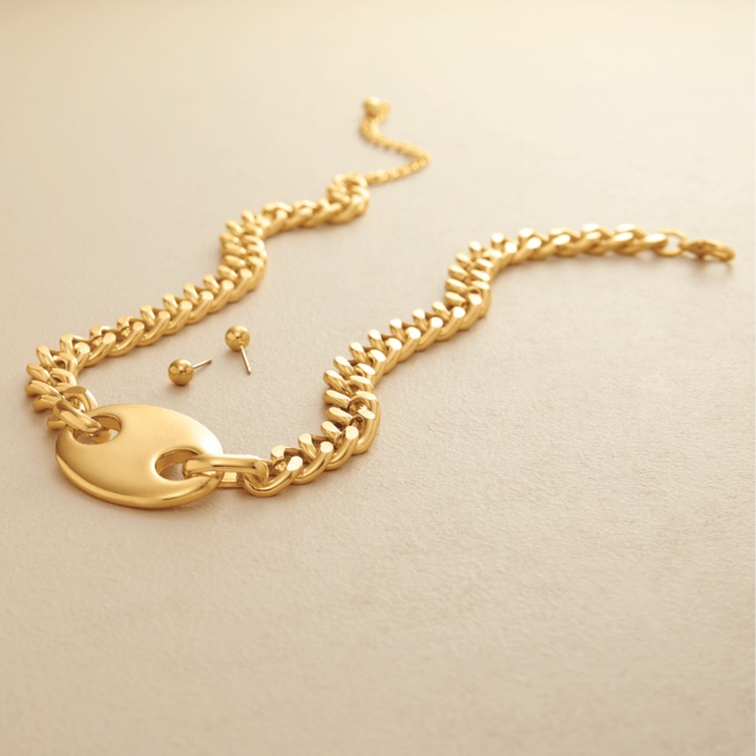 G-Link Chain Necklace + Earring Set, , large