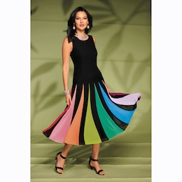 Raynbow Multi-Colored Godet Fit-and-Flare Dress, , large