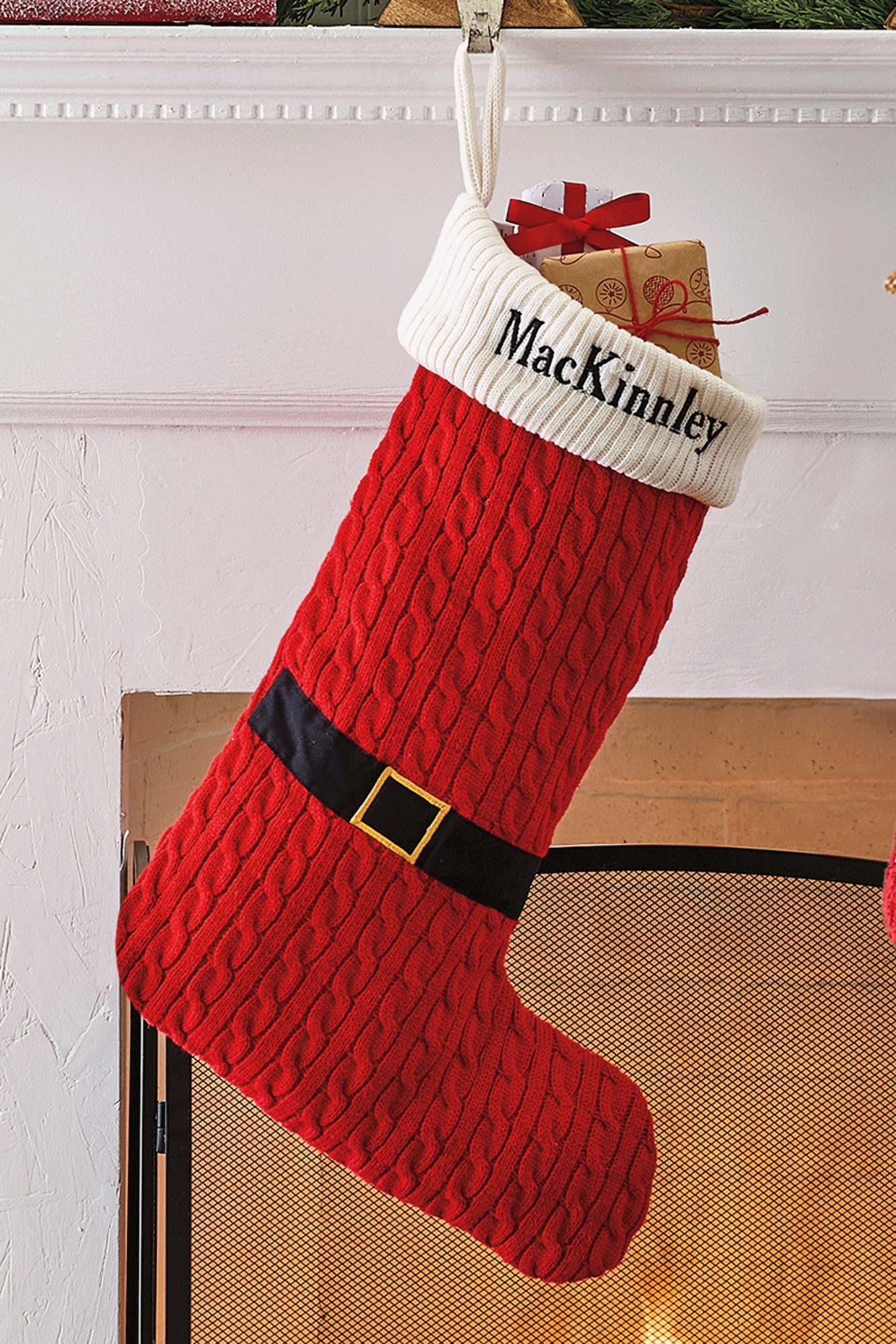 Cozy Knit Santa Boot Stocking, Red, large