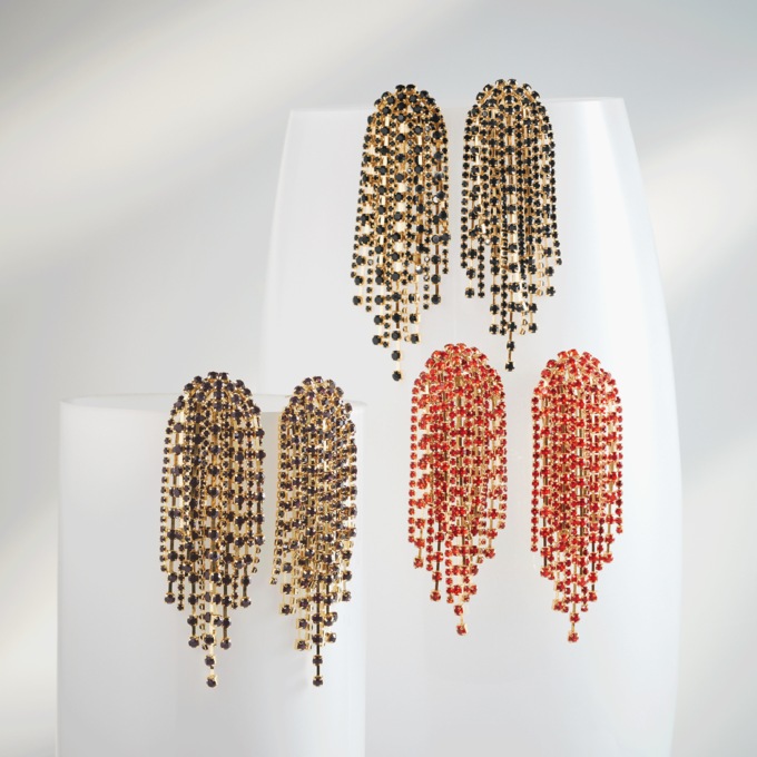 Crystal Color Fringe Earrings, , large