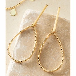 10K Gold Bar Teardrop Earrings, , large