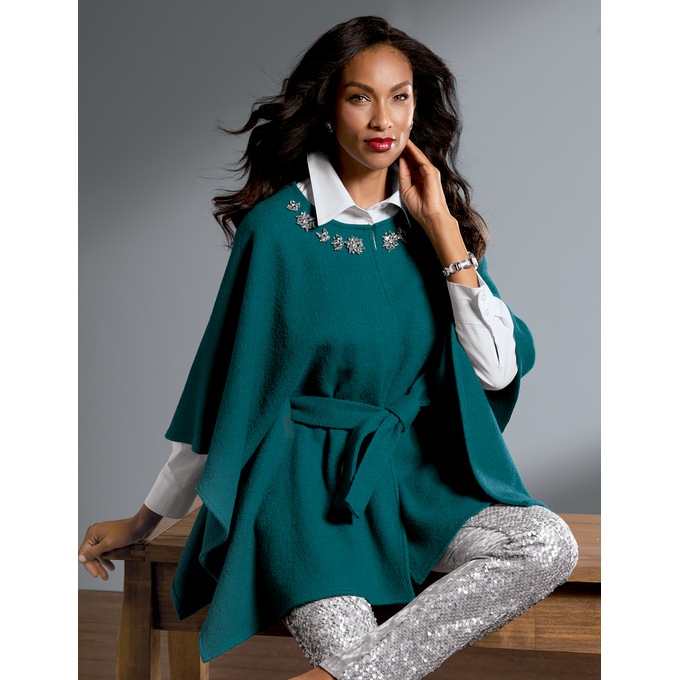 Kaila Wool-Blend Embellished Cape, , large