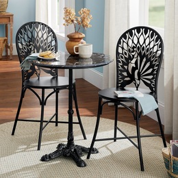 Noir Faux-Marble Bistro Table and Set of 2 Laser-Cut Dining Chairs, , large