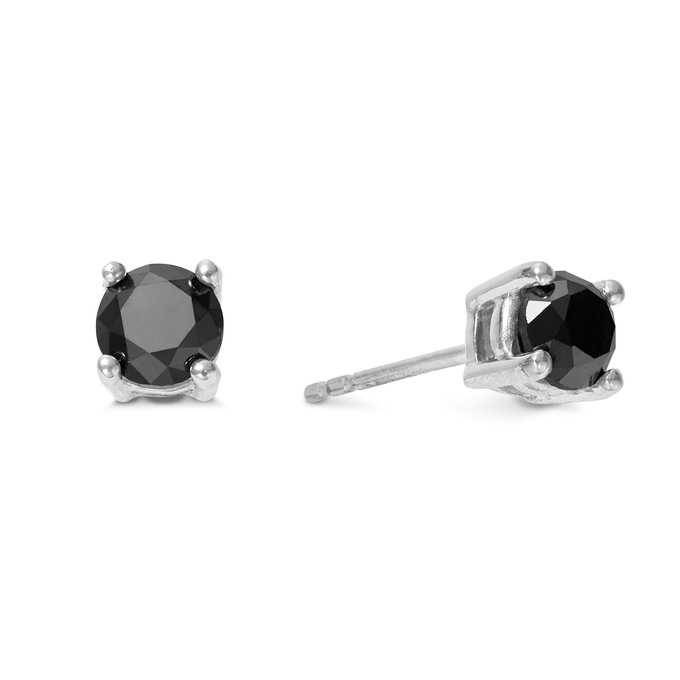 Black Diamond Earrings, Sterling Silver, large