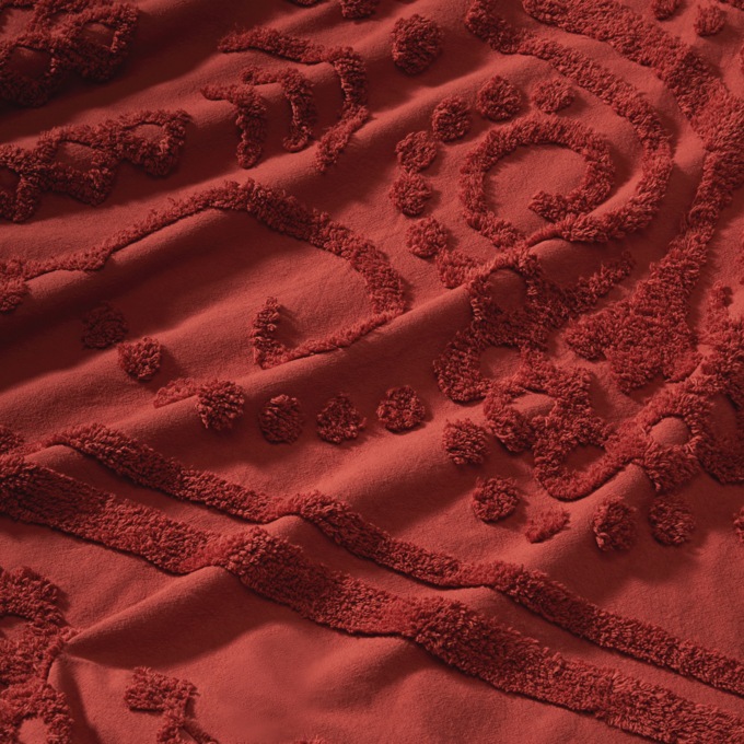 Scalloped and Tufted Cotton Chenille Sham with Scrolls, , large