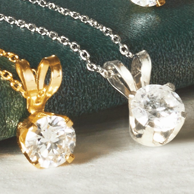 Lab-Diamond/14K Gold Solitaire Pendant, , large