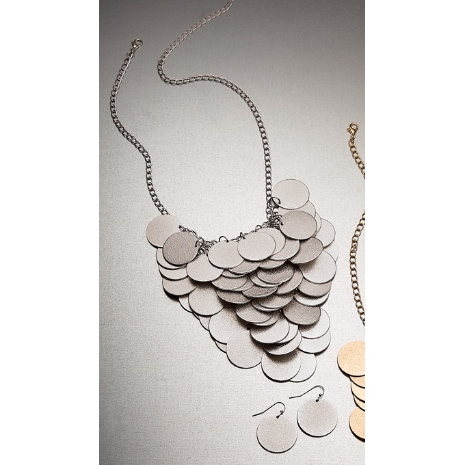 Glittery Disc Necklace and Earring Set, , large