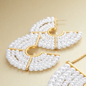 Faux Pearl Round Rows Earrings, , large