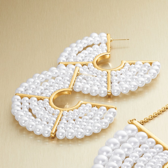Faux Pearl Round Rows Earrings, , large