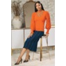 Nora Ribbed Women's Sweater with Pointelle Balloon Sleeves and Mockneck, Orange, large