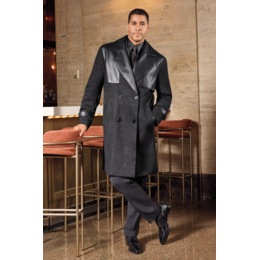Sylvester Men&rsquo;s Faux Suede Trench Coat with Faux Leather Trim, , large