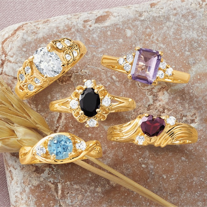 5-Piece Goldtone Gem Ring Set, , large