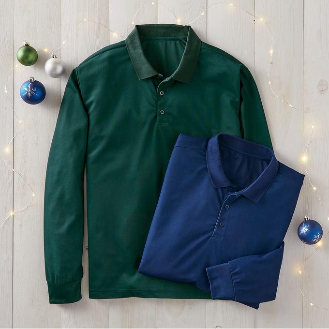 2-Pack of Men&#39;s Long Sleeve Solid Polos, , large