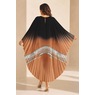 Farida Long Pleated Caftan in Ombre Print with Rosette Pin, Black Copper, large