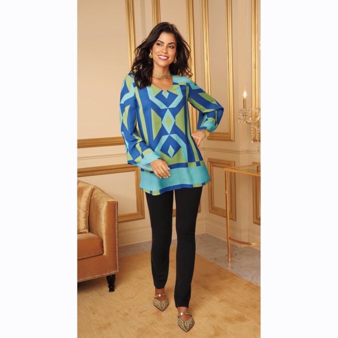 Jenna Graphic-Print Women's Tunic with V-Neck, , large