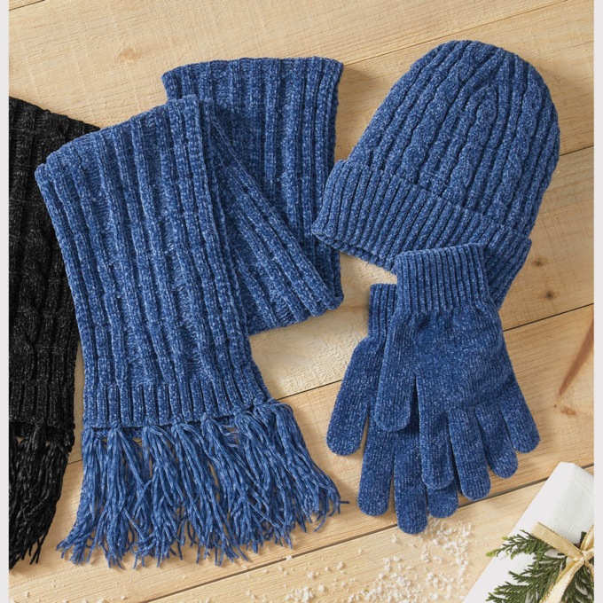 Fringe Scarf, Hat & Glove Set, , large
