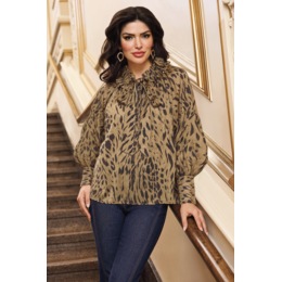 Bree Ruffled Tie-Neck Tunic with Balloon Sleeves, , large