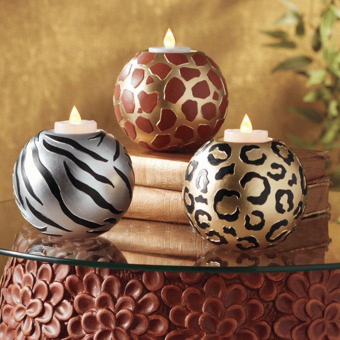 Set of 3 Animal Print Candles, , large