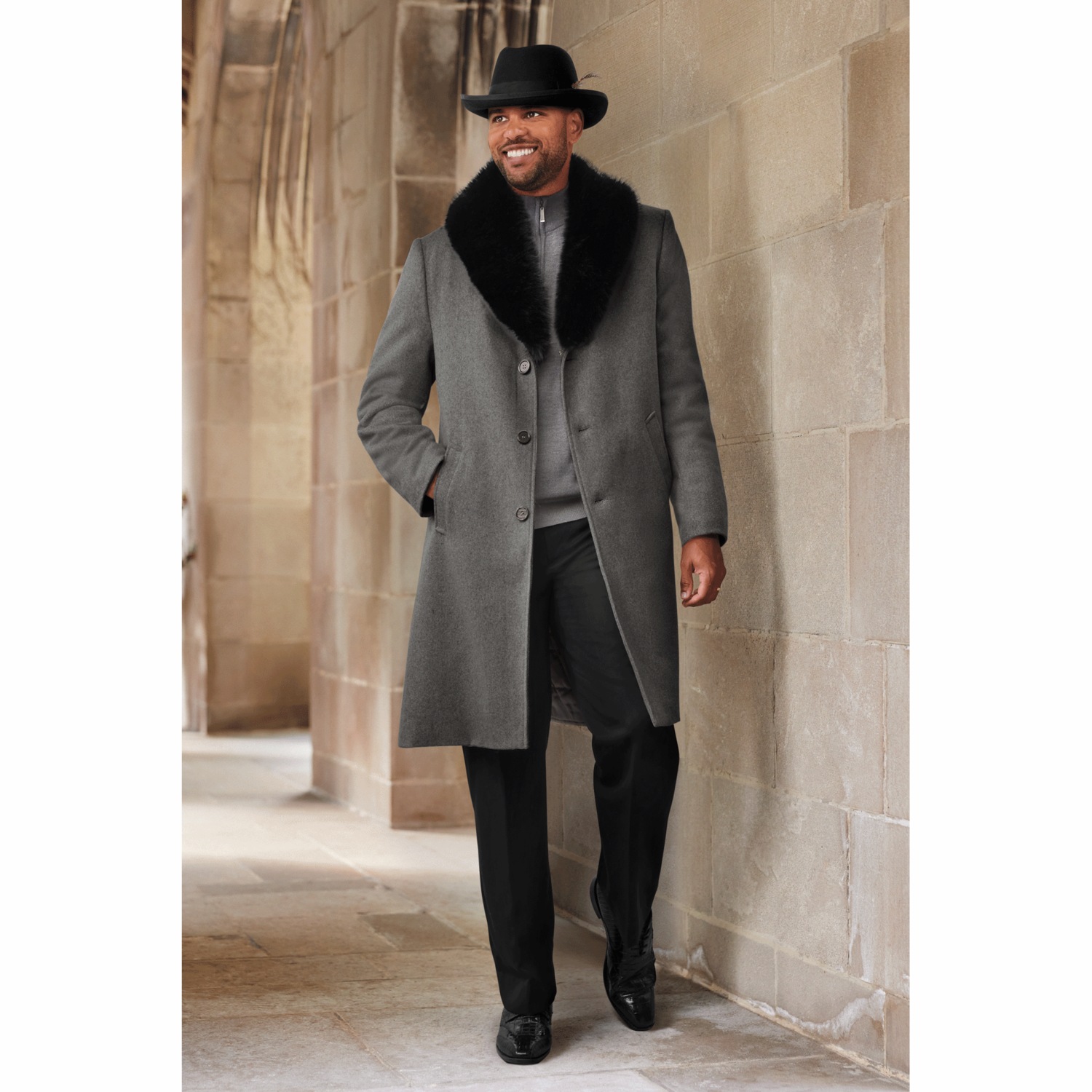 Frank Faux-Fur Collar Coat | Midnight Velvet