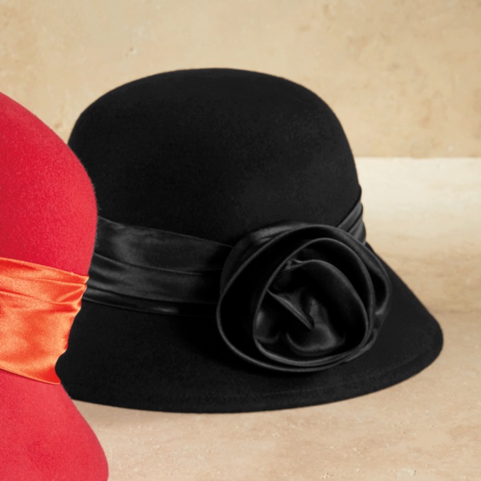 Floral Bow Wool Fedora, , large
