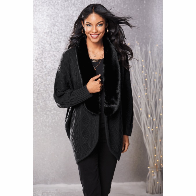 Diana Faux Fur Trimmed Cardigan Midnight Velvet