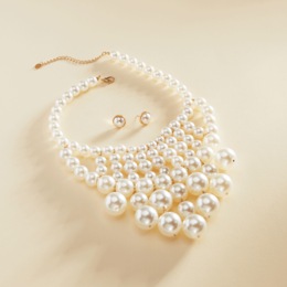 Faux-Pearl Bib Necklace &amp; Earring Set, , large