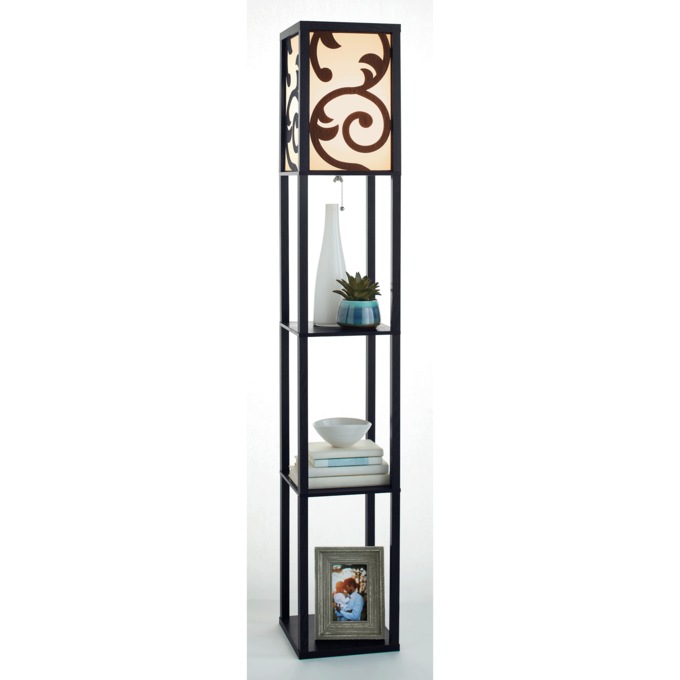 Lau Floor Lamp with Shelves, Walnut, large