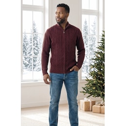 Men&rsquo;s Cable-Knit Full-Zip Cardigan Sweater, , large