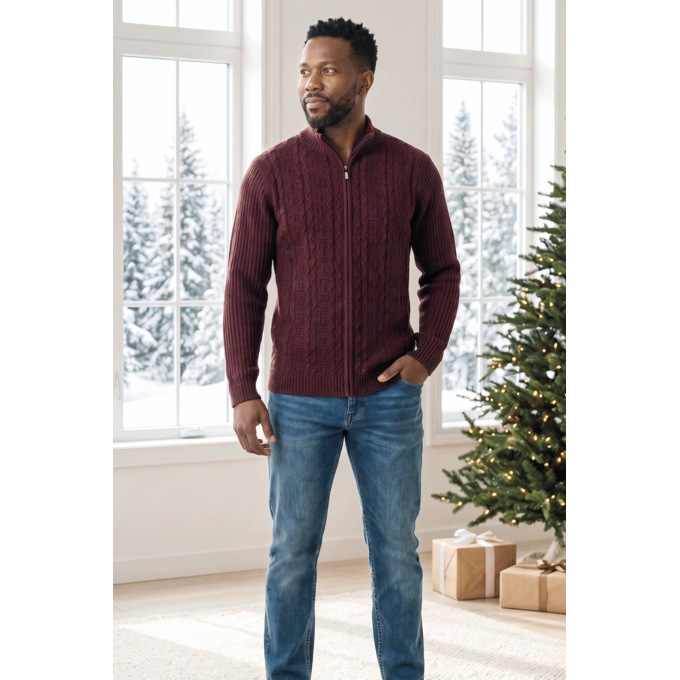 Men&rsquo;s Cable-Knit Full-Zip Cardigan Sweater, , large