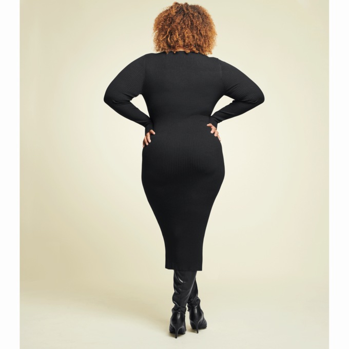 Dannie Keyhole Sweater Dress, Black, large