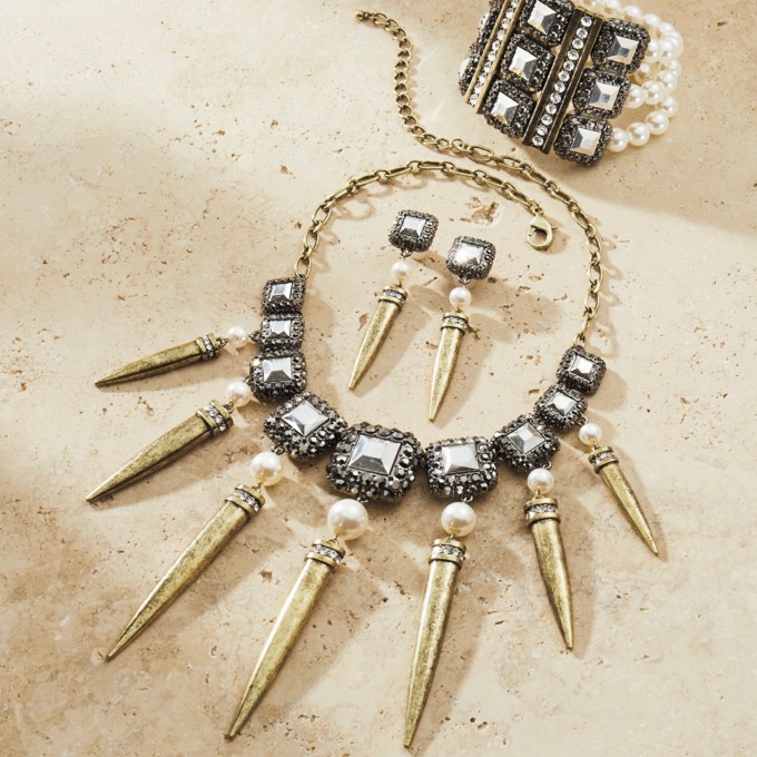 Stone & Faux-Pearl Cone/Drop Necklace, Bracelet & Earrings - Buy All and Save, , large