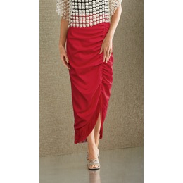 Ruched Fringe Hem Skirt, , large