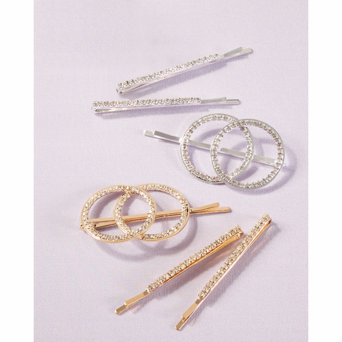 Set of 3 Crystal Hair Barrettes, , large