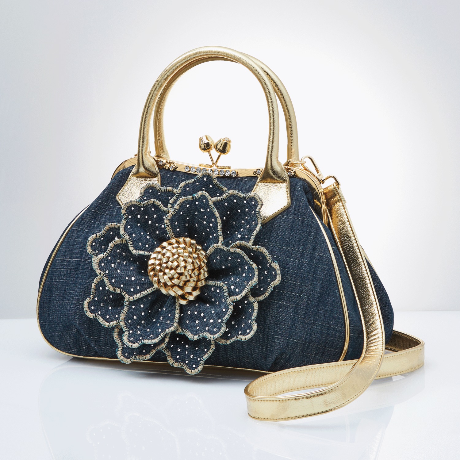 3D Floral Denim Satchel | Midnight Velvet