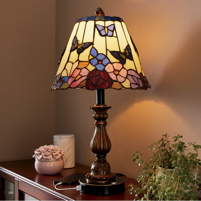 USB Stained Glass Butterfly Table Lamp, , large